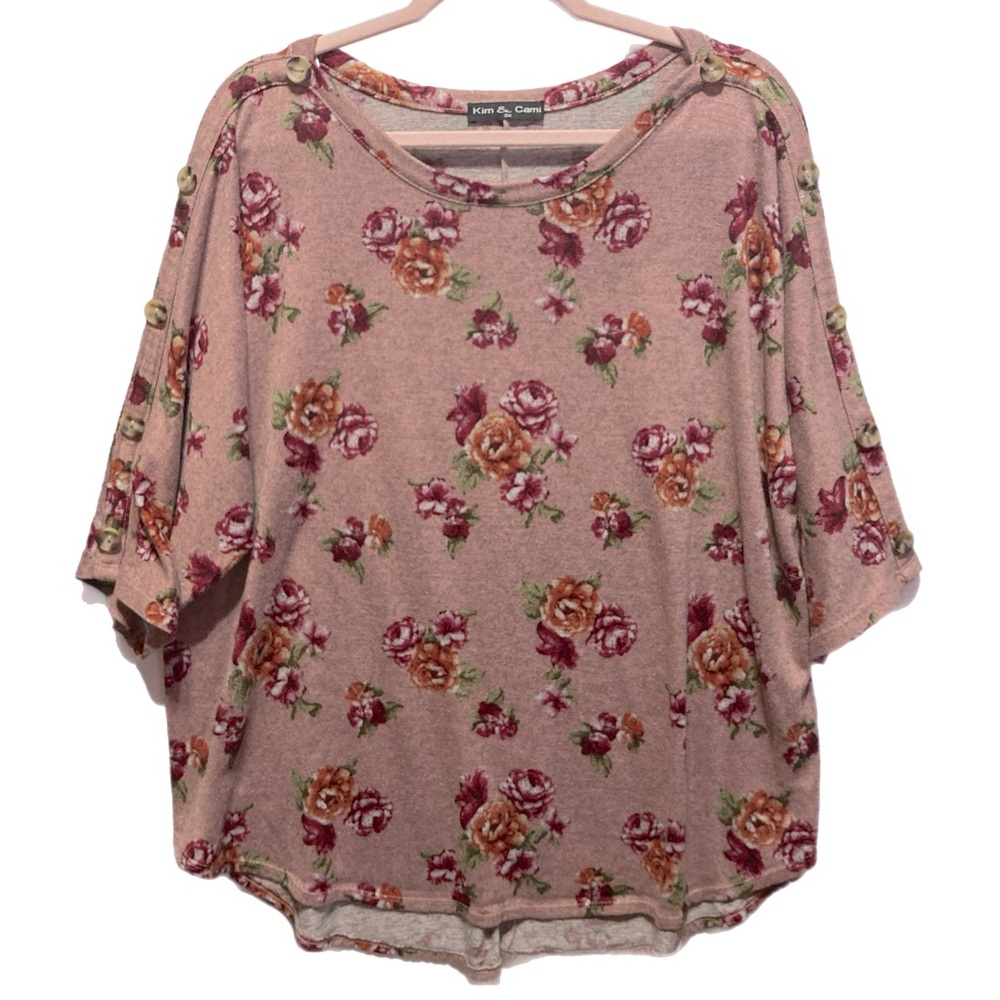 Kim & Cami 3x mid-sleeve floral lightweight sweater 11123